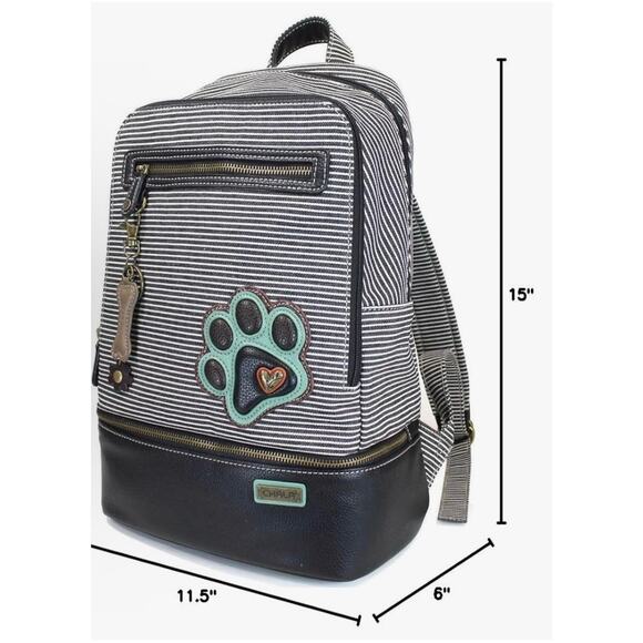 Chala Deluxe Striped Backpack with a black paw print. - Picture 1 of 6